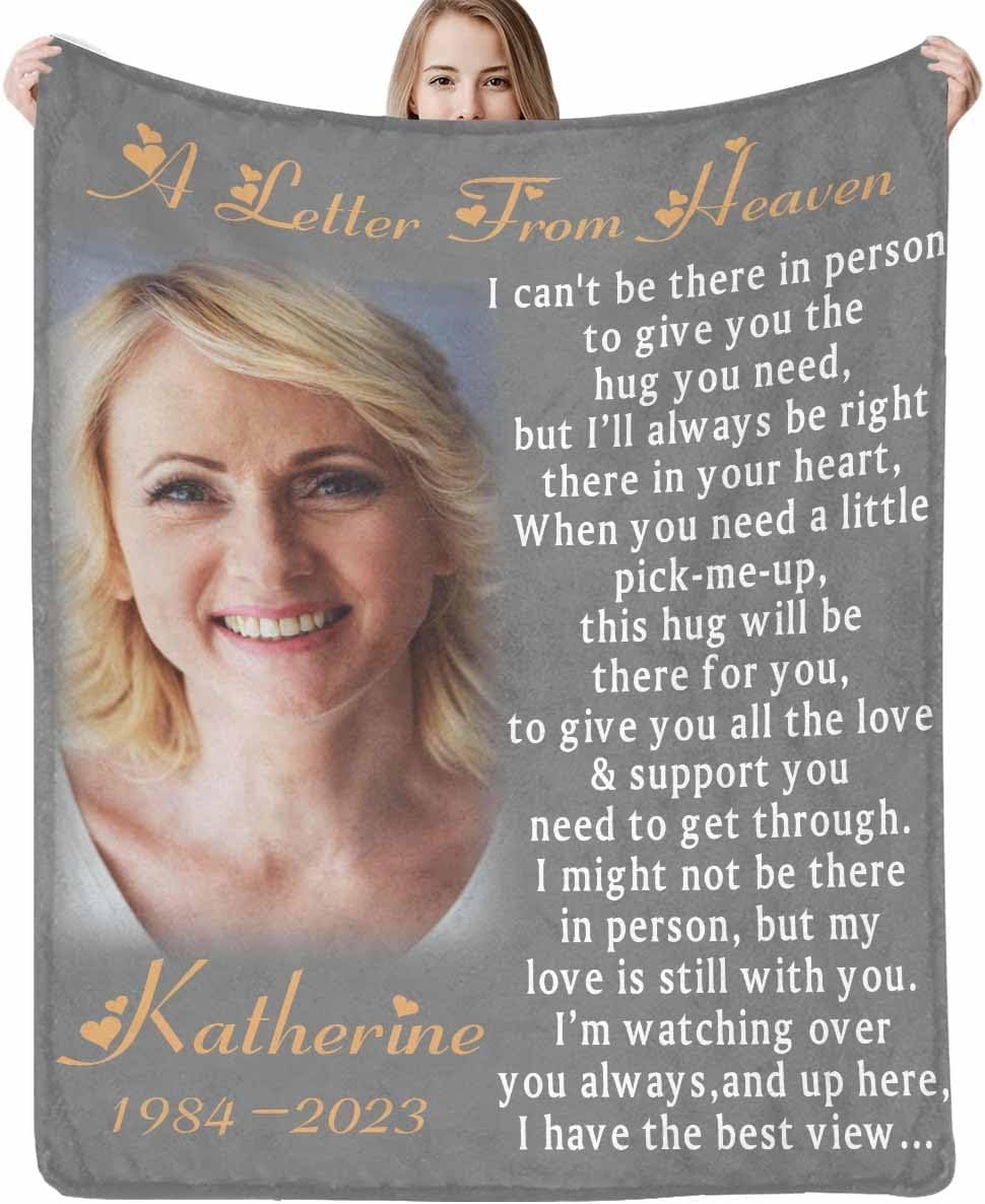 Custom Memorial Blanket with Photos for Loss of Mom Dad Son Daughter