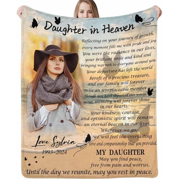Custom Memorial Blanket with Photos for Loss of Mom Dad Son Daughter Customized Memory Gift of Departed Loved Ones Blankets