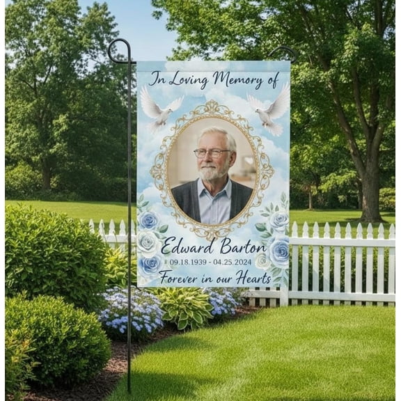 Custom Memorial Garden Flag Personalized Photo, In Loving Memory Yard Banner Forever in Our Hearts
