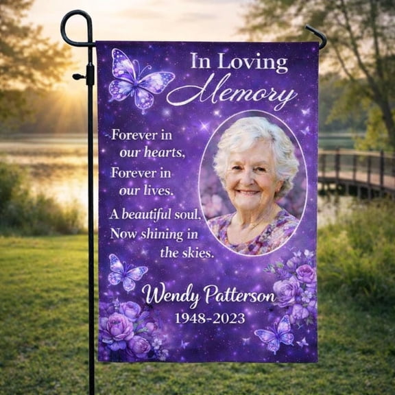 Custom Memorial Garden Flag Personalized Photo, In Loving Memory Yard Banner Sympathy Gift