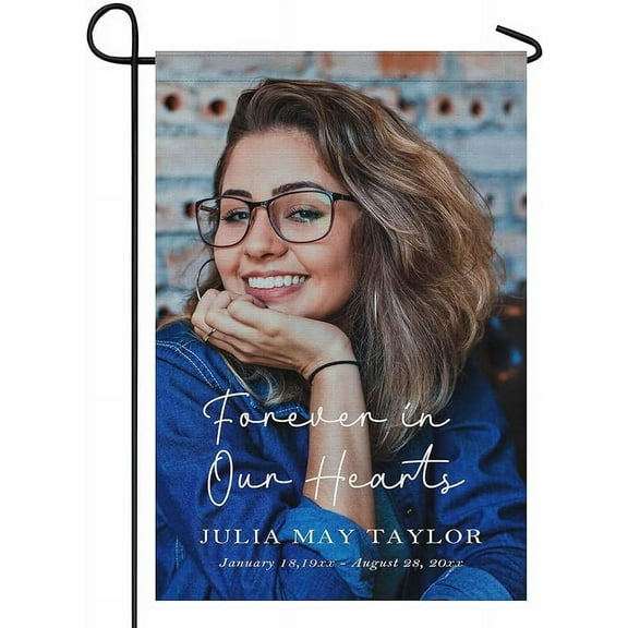 Custom Memorial Garden Flags with Photo Forever in Our Hearts Personalized Yard Flags 12x18 Double Sided Grave Decorations for Cemetery