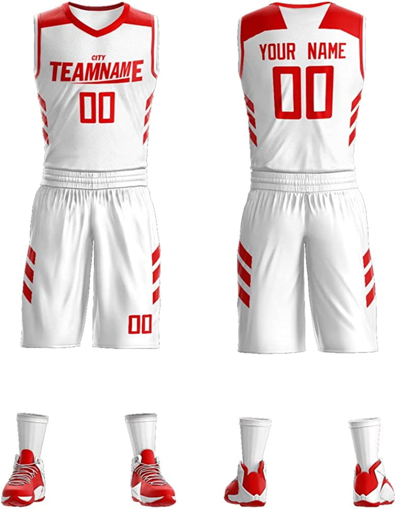  Custom Men Youth Reversible Basketball Jersey Uniform Printed  Personalized Name Number Sportswear Big Size White&black-19 One Size 