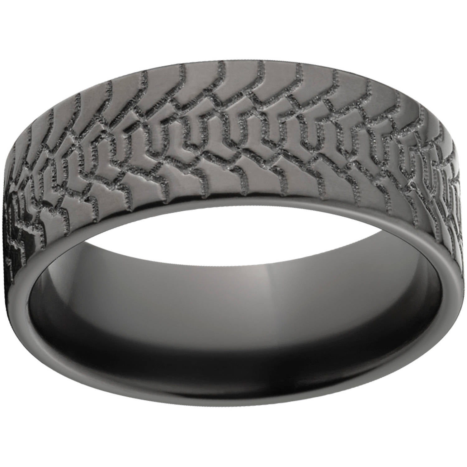 Custom Men's Tire Tread 8mm Black Zirconium Wedding Band with Comfort Fit Design