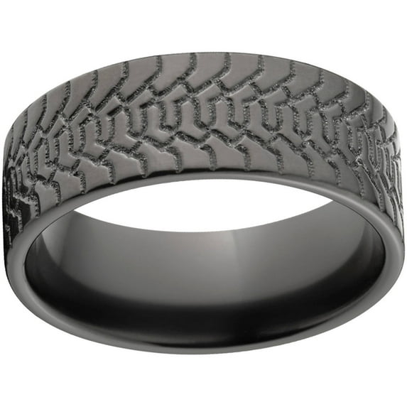 Custom Men's Tire Tread 8mm Black Zirconium Wedding Band with Comfort Fit Design