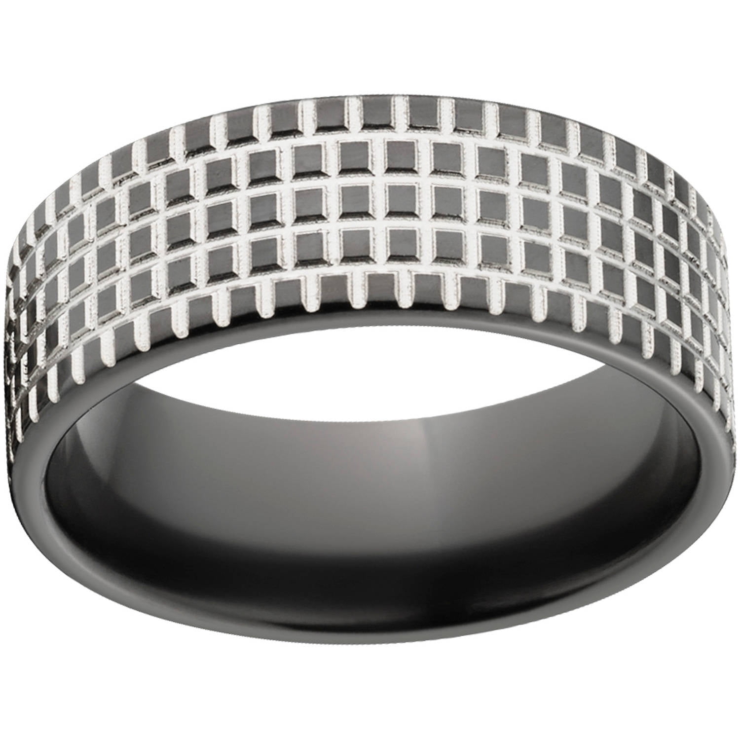 Custom Men's Tire Tread 8mm Black Zirconium Wedding Band with Comfort Fit Design
