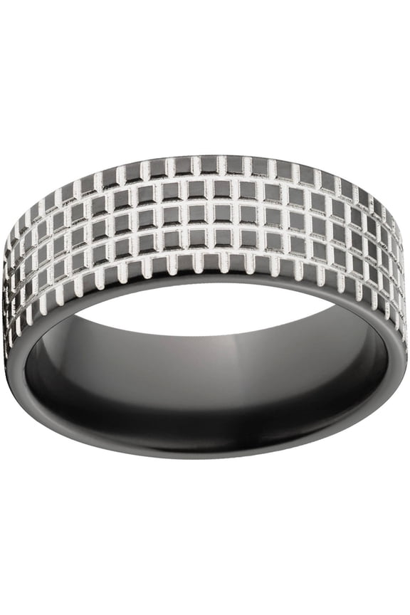 Custom Men's Tire Tread 8mm Black Zirconium Wedding Band with Comfort Fit Design