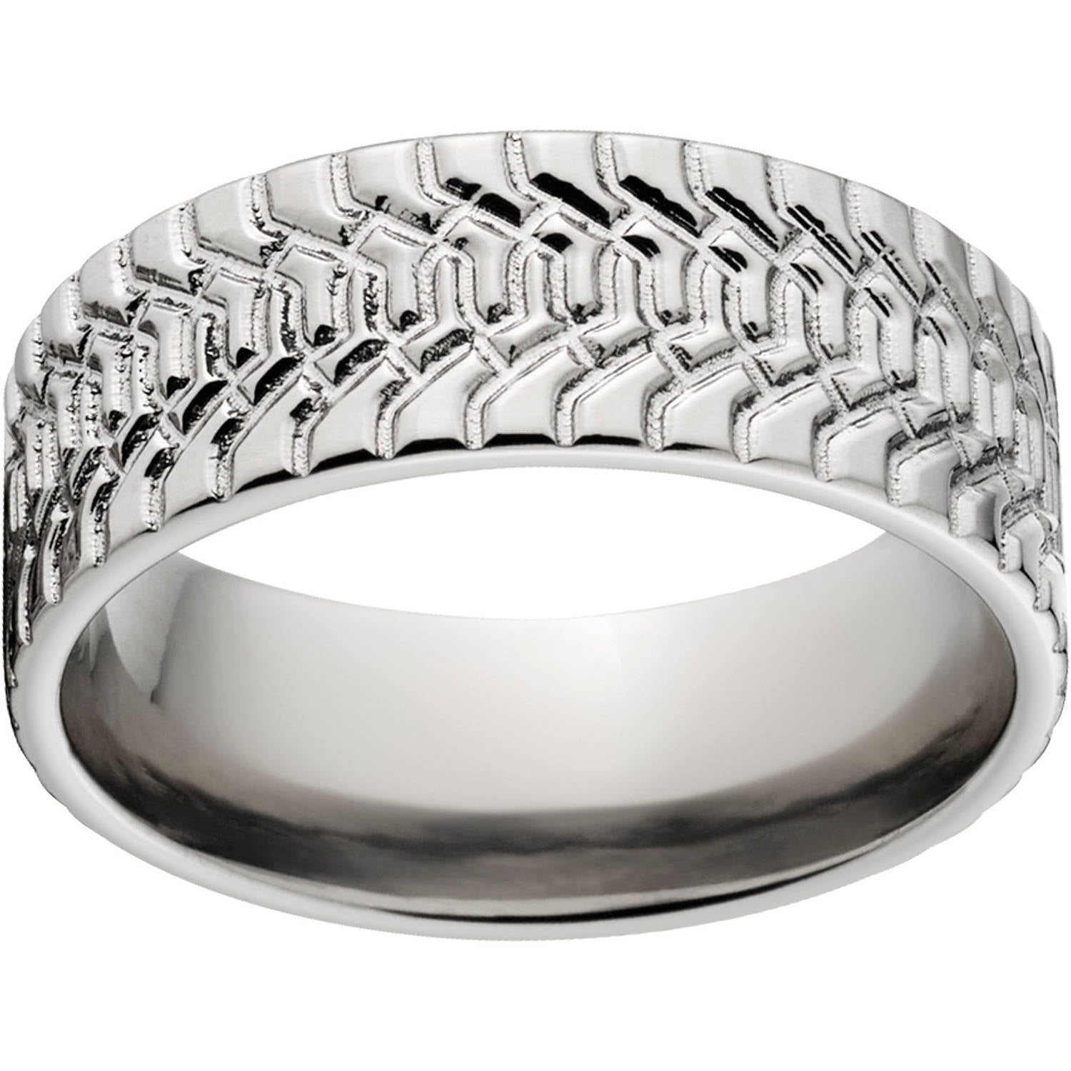 Custom Men's Tire Tread 8mm Stainless Steel Wedding Band with Comfort Fit Design