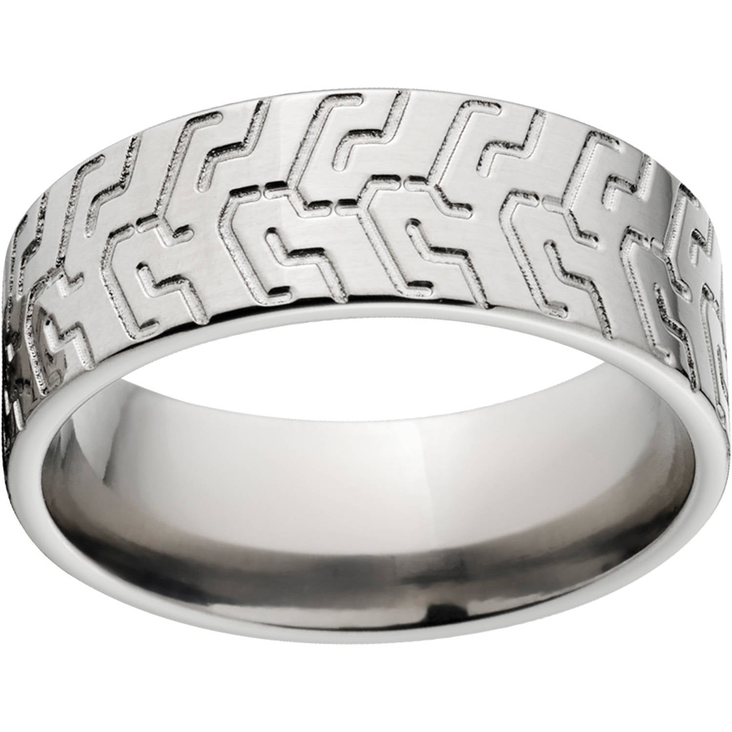 Custom Men's Tire Tread 8mm Stainless Steel Wedding Band with Comfort Fit Design