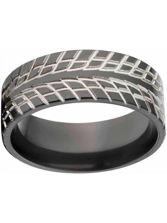 Custom Men's Tire Tread Ring Black Zirconium Wedding Band with Comfort Fit Design