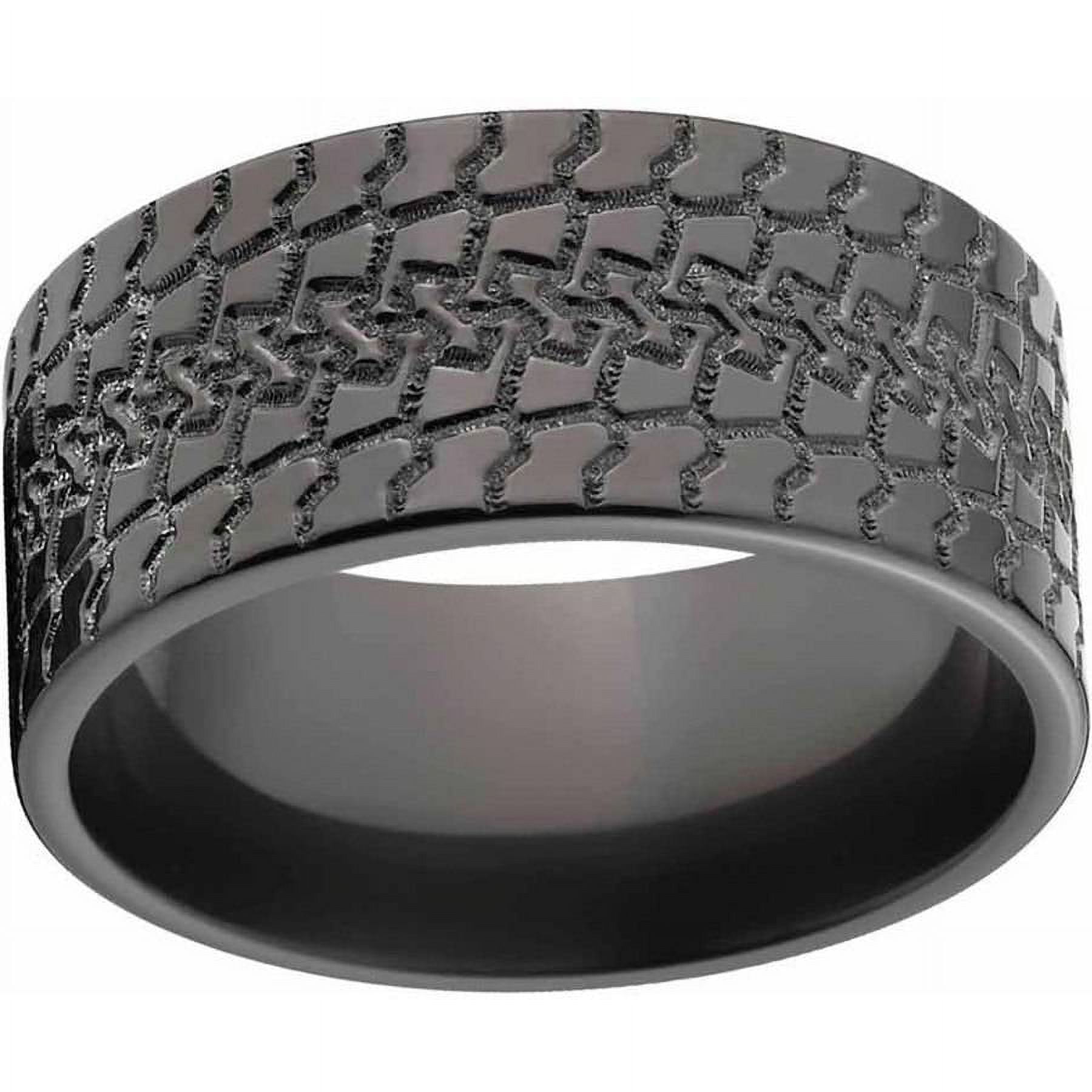 Custom Men's Tire Tread Ring Black Zirconium Wedding Band with Comfort Fit Design