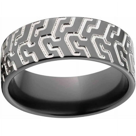 Custom Men's Tire Tread Ring Black Zirconium Wedding Band with Comfort Fit Design