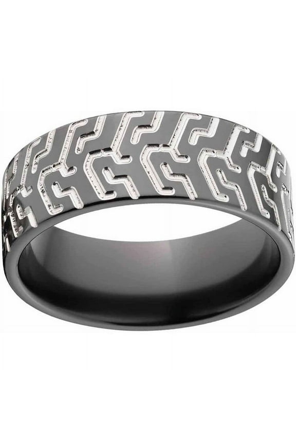 Custom Men's Tire Tread Ring Black Zirconium Wedding Band with Comfort Fit Design