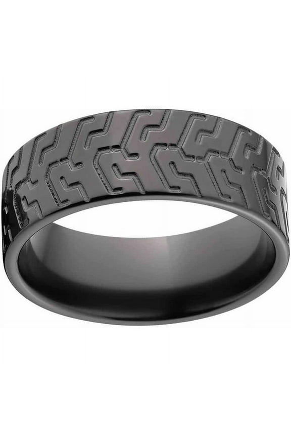 Custom Men's Tire Tread Ring Black Zirconium Wedding Band with Comfort Fit Design