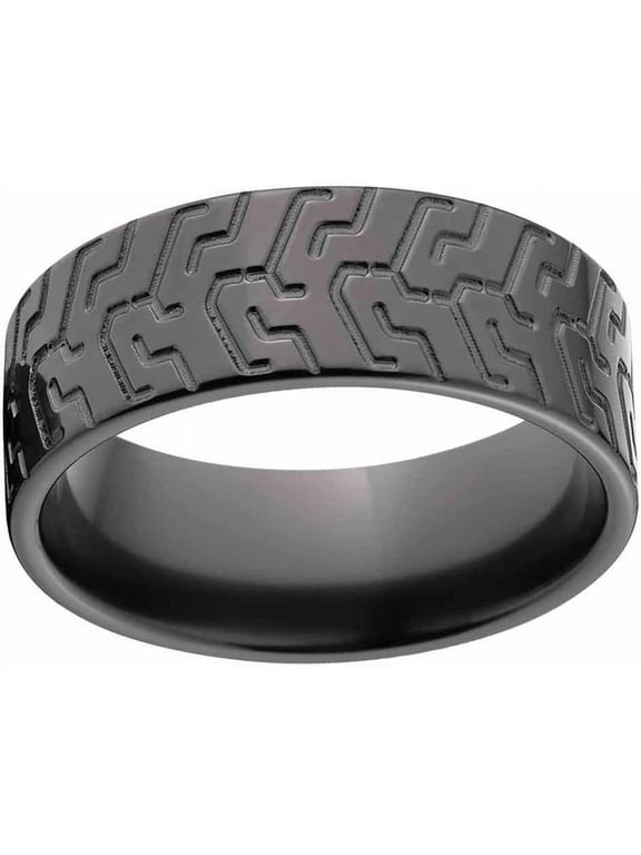 Custom Men's Tire Tread Ring Black Zirconium Wedding Band with Comfort Fit Design