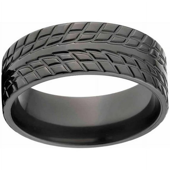 Custom Men's Tire Tread Ring Black Zirconium Wedding Band with Comfort Fit Design