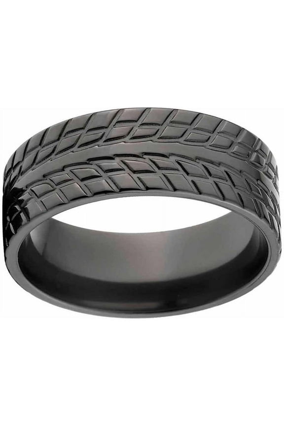 Custom Men's Tire Tread Ring Black Zirconium Wedding Band with Comfort Fit Design