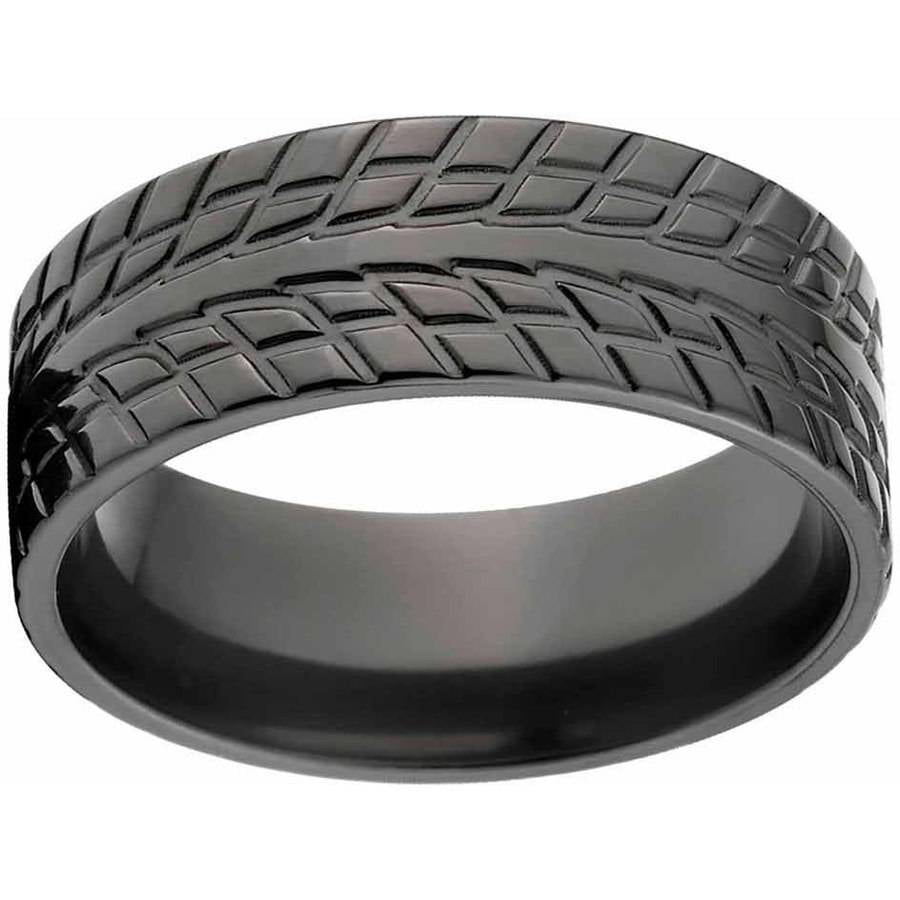 Custom Men s Tire Tread Ring Black Zirconium Wedding Band with