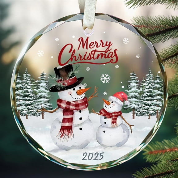 Custom Merry Christmas Snowman Ornament 2025 - Winter Family Sea-Glass-Style Hanging Decoration, Holiday Gift for Friends & Loved Ones