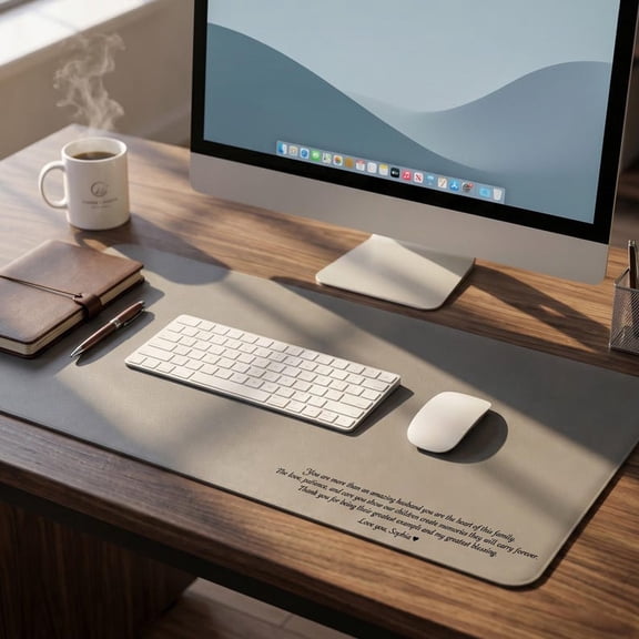 Custom Message Leather Desk Mat for Dad, Personalized Office Mouse Pad Gift