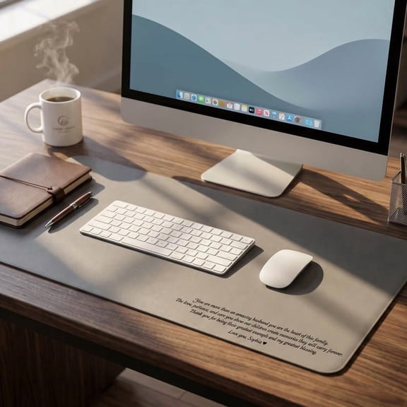 Custom Message Leather Desk Mat for Dad, Personalized Office Mouse Pad Gift