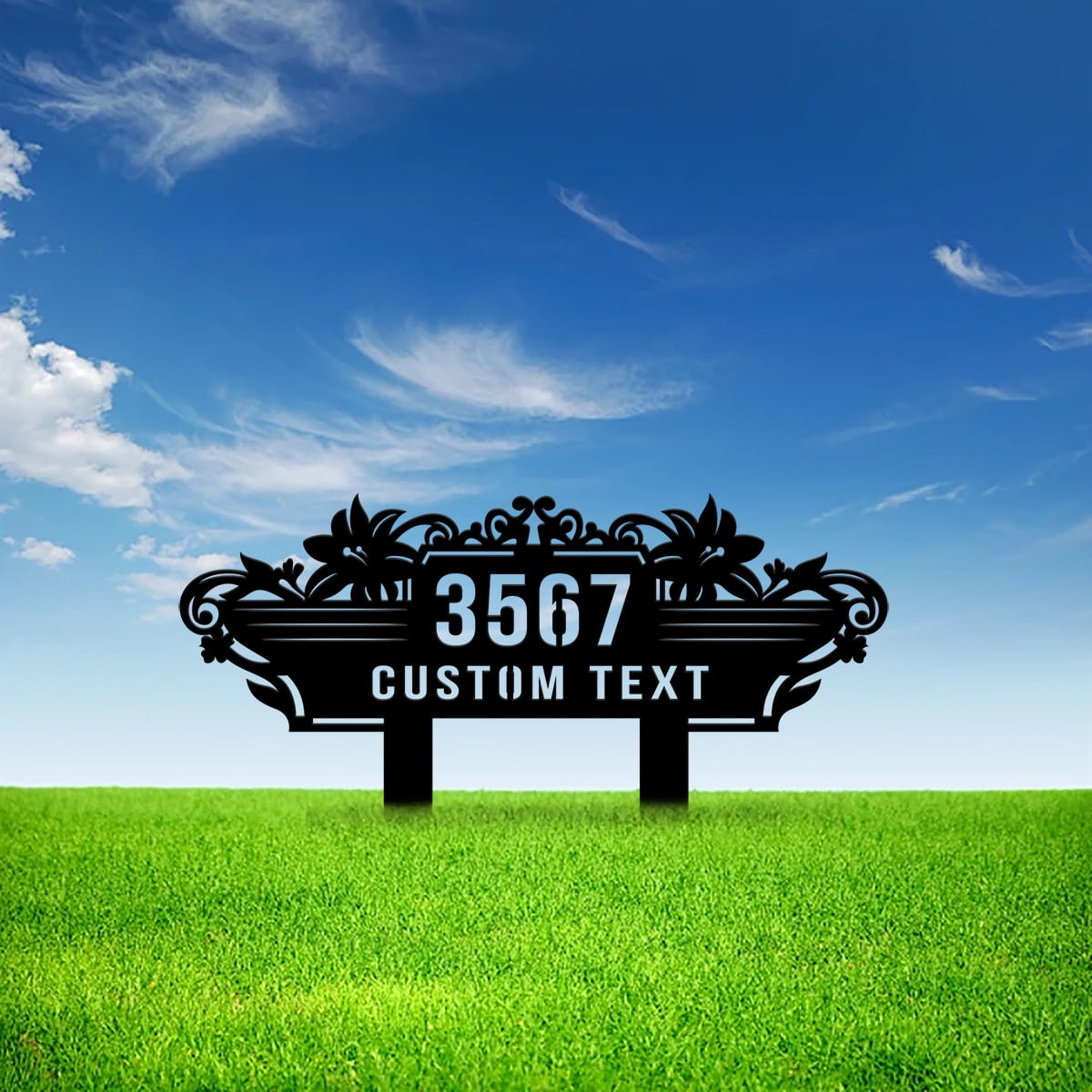 Custom Metal Address Sign with Stakes, Metal House Number Yard Art