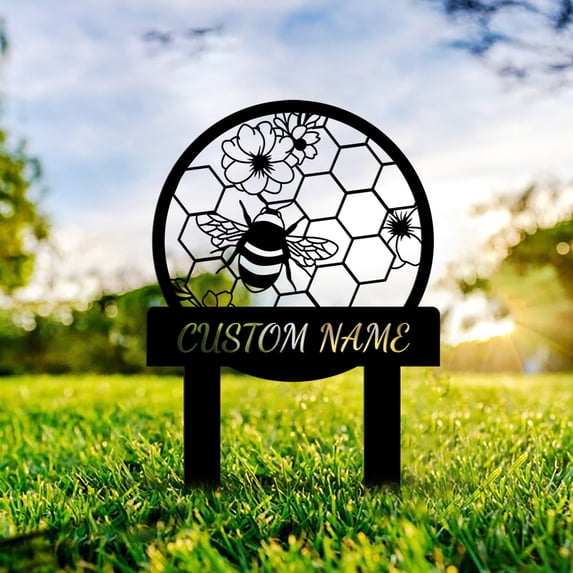 Metal Bee Sign Custom Metal Bee Garden Sign Stakes Personalized Bee Keeper Gifts ...