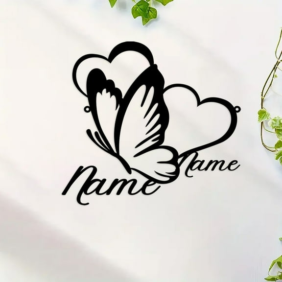 Custom Metal Customized Names and Date Sign , Heart and Butterfly, Custom Large Metal Wall Art, Home Decoration