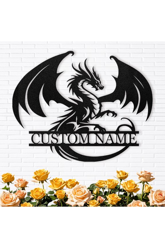 Custom Metal Dragon Wall Art, Personalized Dragons Metal Signs, Black Western Metal Dragon Wall Decor, Evil Dragons Signs Gifts, Last Name Signs for Home, Family Home Outdoor Metal Signs(10inches)