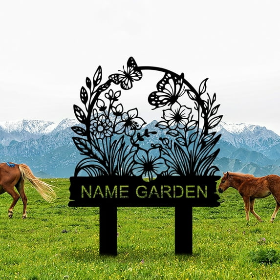 Custom Metal Flower Stake with Welcome Yard Sign Art Decor Garden Stake, Outdoor Patio Decorative Lawn Ornament for Courtyard Backyard