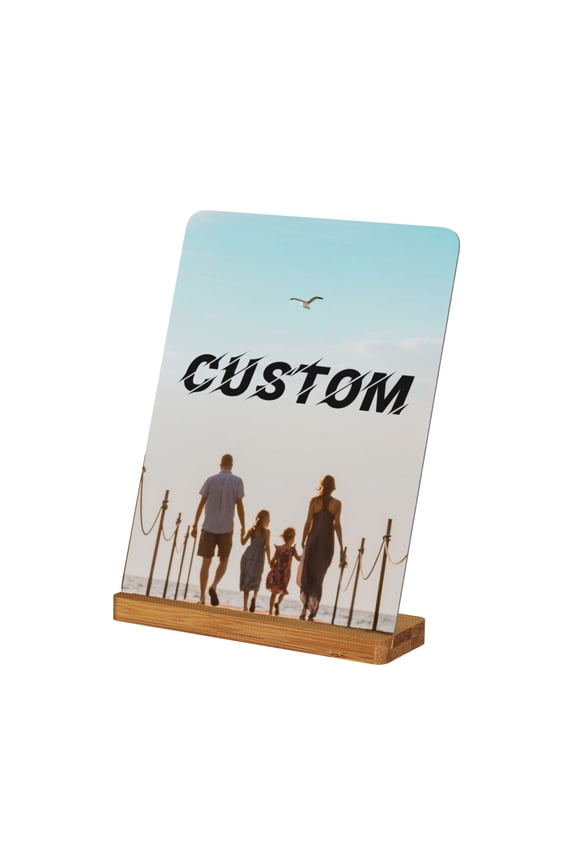 Custom Metal Photo Frame with Bamboo Base, Personalized Aluminum Picture Frame for Decor and Gifts