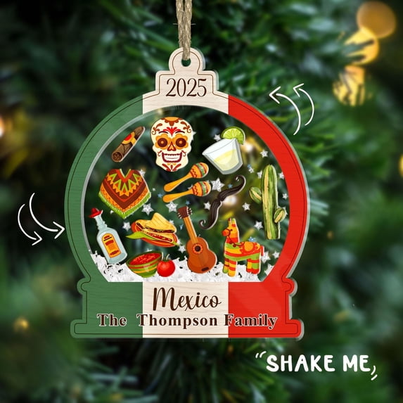 Custom Mexican Shaker Ornament, Personalized Mexico Christmas Decoration, Fiesta Ornament for Mexican Heritage Lovers