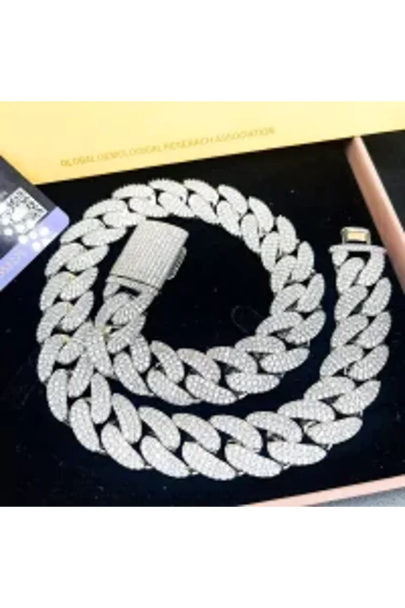 Custom Miami Hip Hop Style 10mm Cuban Link Chian 925 Sterling Silver 20 Inches Iced Out Moissanite Cuban Necklace