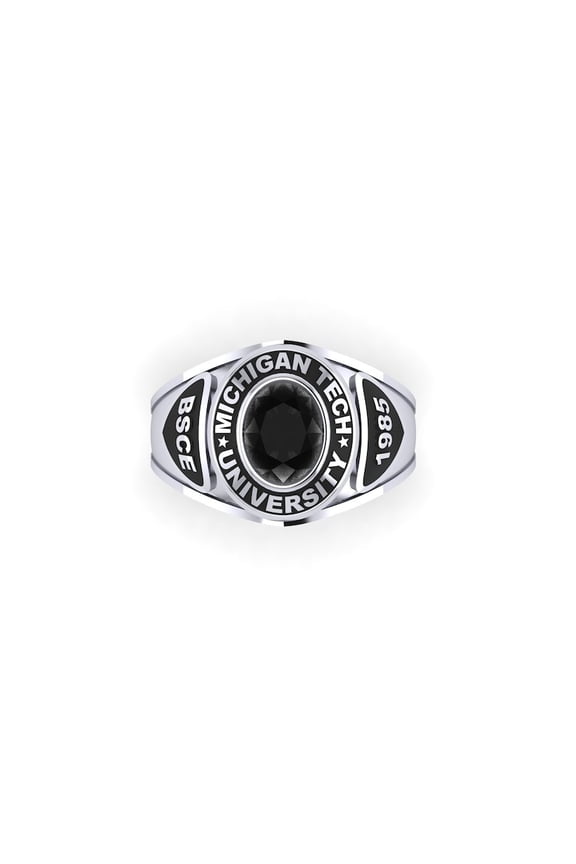 Custom Michigan Tech University Class Ring Personalized Graduation Year Black Onyx Oval Stone BSCE Engraved 1985 925 Sterling Silver