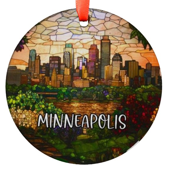 Custom Minneapolis Minnesota Ornament |Faux |Unique Souvenir |Vacation Travel Gift | Holiday |Christmas Decor, Holiday Keepsake, Xmas Tree Hanging Decoration, Seasonal Gift Idea, C