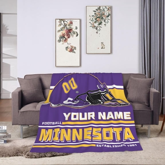 Custom Minnesota Blanket Personalized Throw Blankets Name Number Gifts for Men Women Boy Football Style Decor
