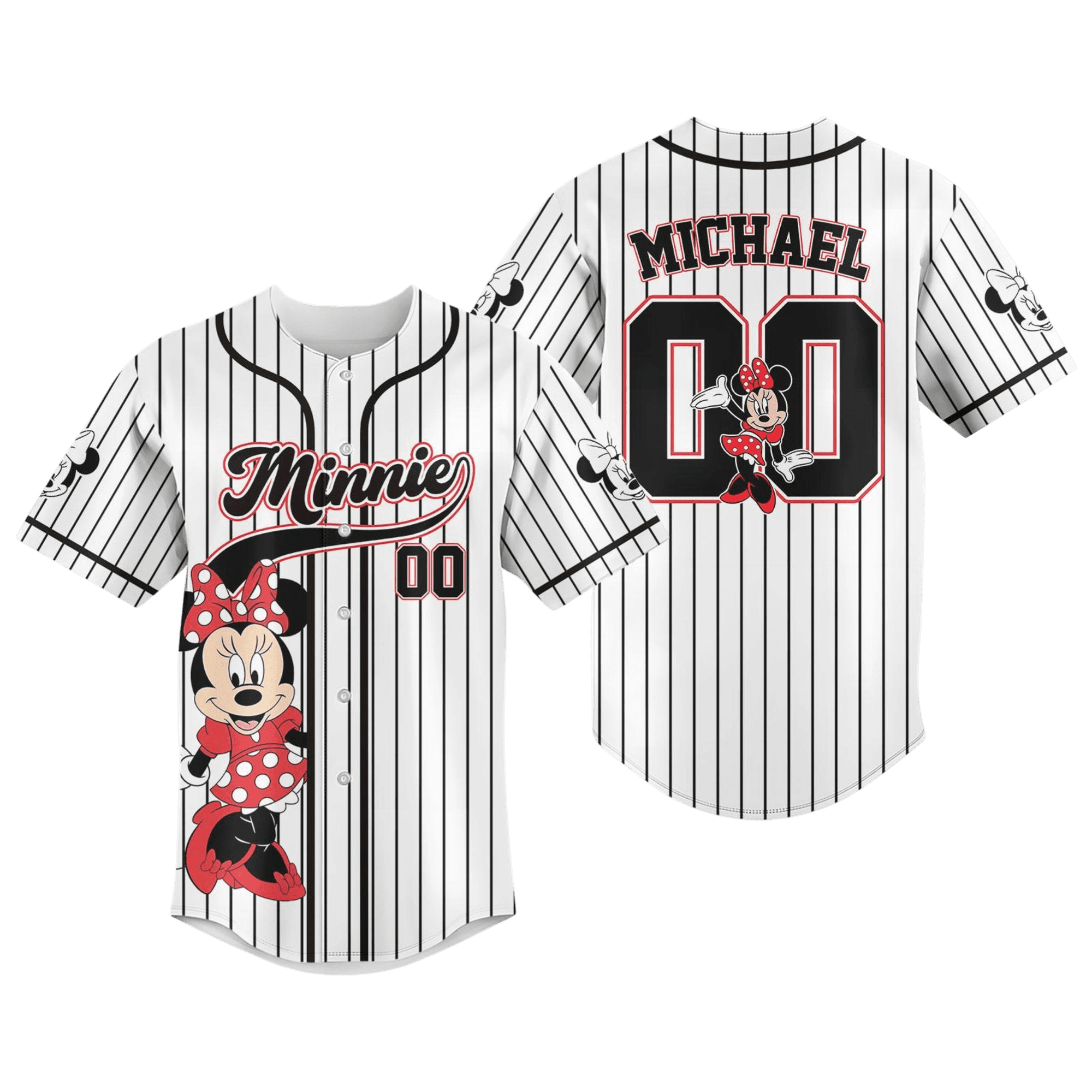 Custom Minnie Mouse Striped Baseball Jersey, Disney Minnie Baseball ...