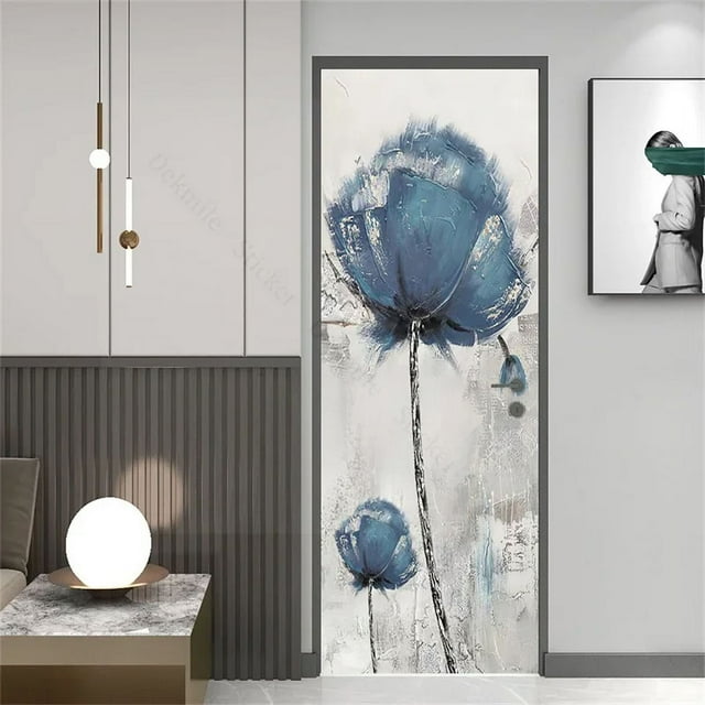 Custom Modern 3D Tropical Plant Geometric Door Sticker Wallpaper Living