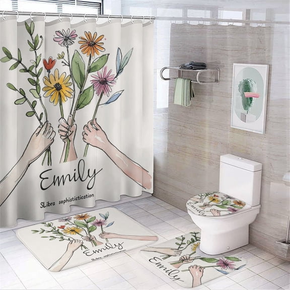 Custom Mom Floral 4 Piece Shower Curtain Sets Shower Curtain And Rugs Shower Curtain Set Spring Flowers Durable And Waterproof for Bathroom Decor