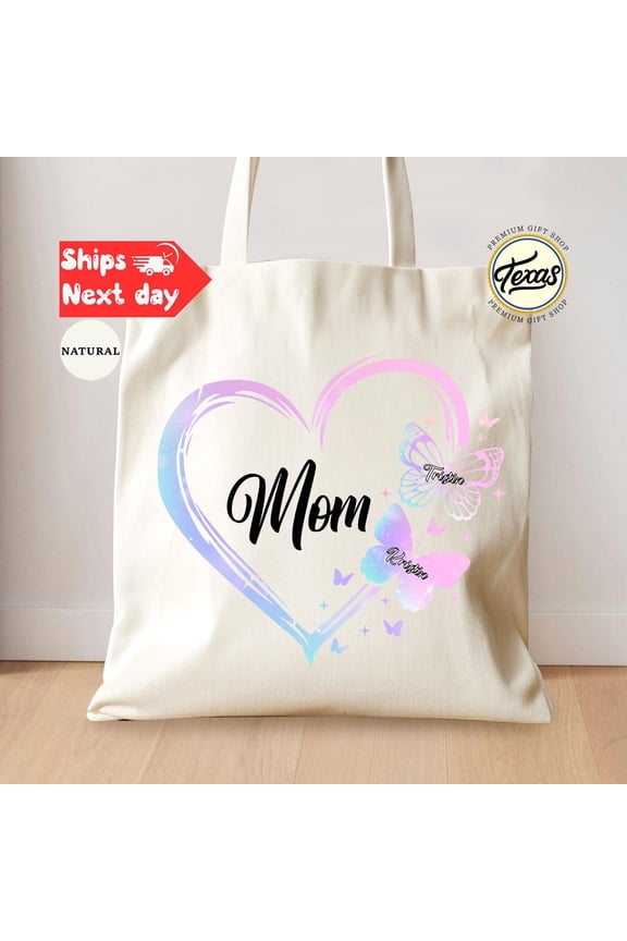 Custom Mom Heart With Kids Name Bag Customized Butterfly Bag