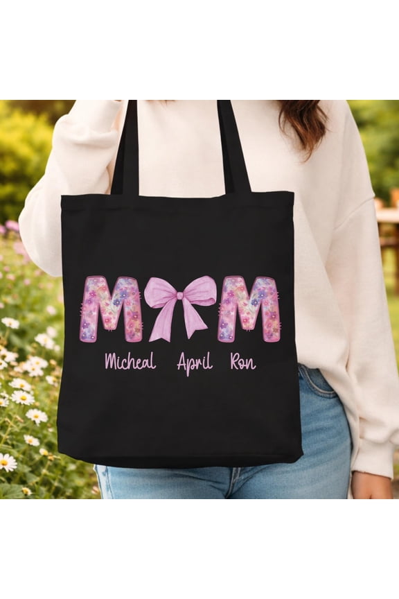 Custom Mom With Names Tote Bag, Personalized Mother Bag,Cute Mother 39 s Day Gift Idea, Mo