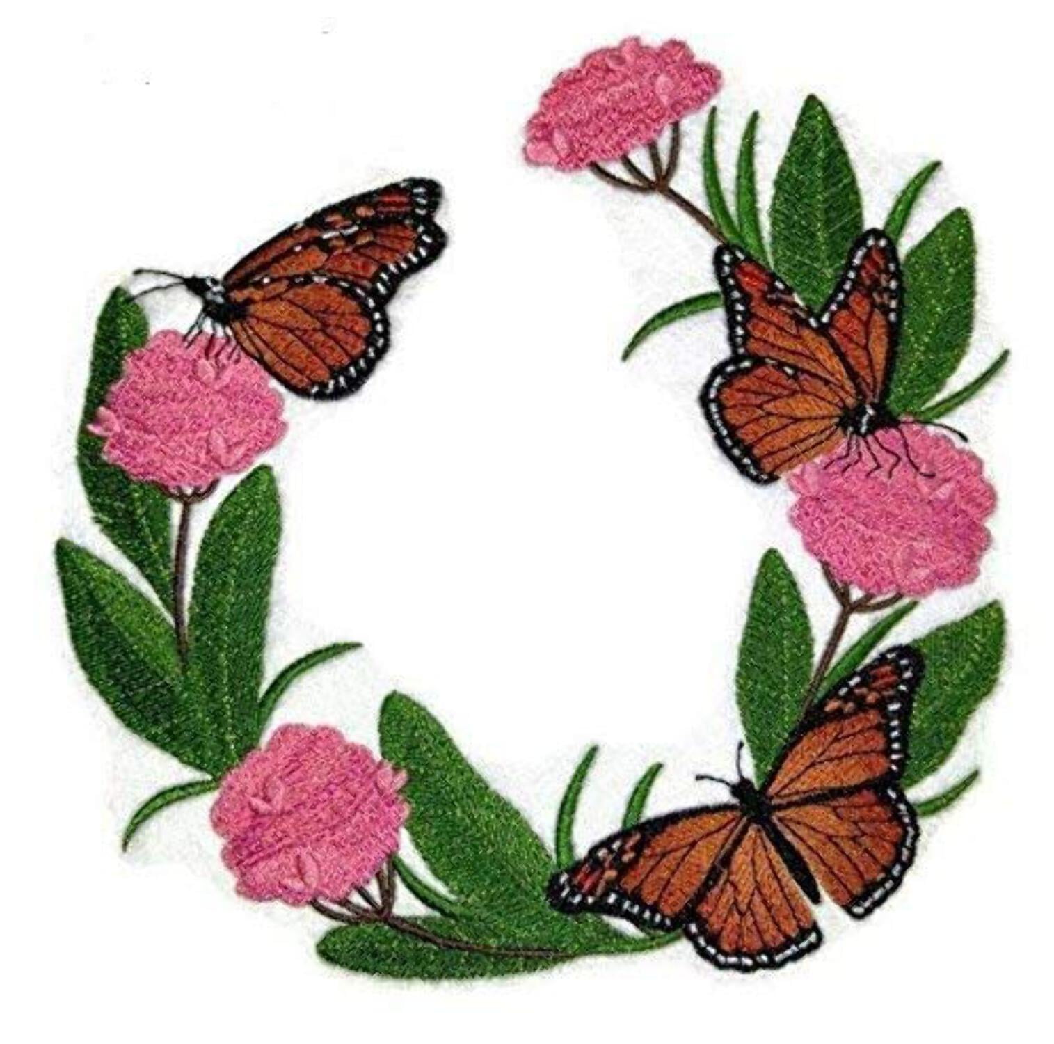 Custom Monarchs and Milkweed Wreath Embroidered Iron on Patch [7.77" X 7.77"]