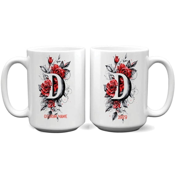 Custom Monogram Coffee Mug with Initial D for Women, Personalized Name Cup for Birthday, Mother's Day, Father's Day, Office Use, or Everyday Beverage – 11oz 15oz Ceramic Mug