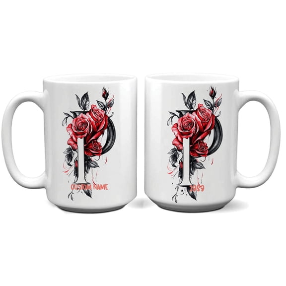 Custom Monogram Coffee Mug with Initial P for Women, Personalized Name Cup for Birthday, Mother's Day, Father's Day, Office Use, or Everyday Beverage – 11oz 15oz Ceramic Mug
