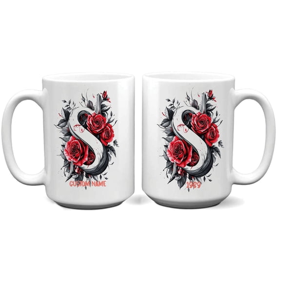 Custom Monogram Coffee Mug with Initial S for Women, Personalized Name Cup for Birthday, Mother's Day, Father's Day, Office Use, or Everyday Beverage – 11oz 15oz Ceramic Mug