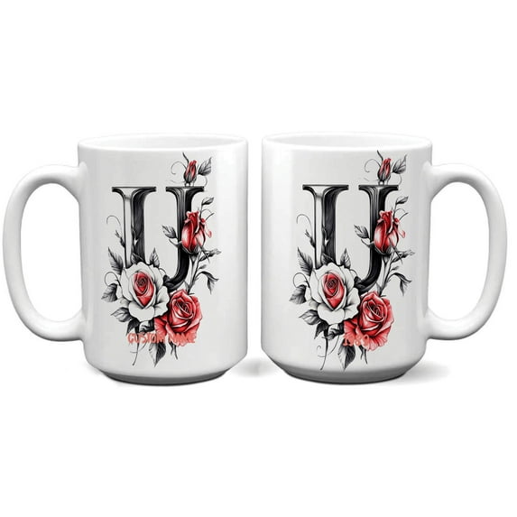 Custom Monogram Coffee Mug with Initial U for Women, Personalized Name Cup for Birthday, Mother's Day, Father's Day, Office Use, or Everyday Beverage – 11oz 15oz Ceramic Mug