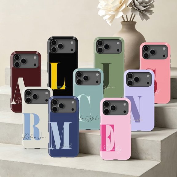 Custom Monogram Initial Tough Phone Case, Personalized Name Dual Layer Protective Hard Shell Cover, Compatible with iPhone 15