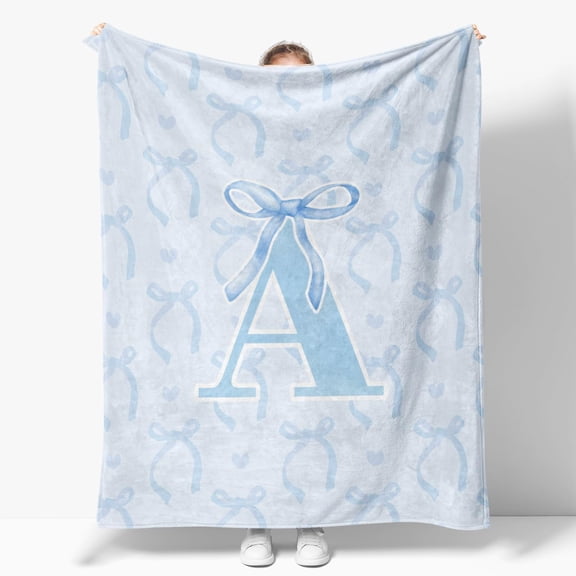 Custom Monogram Letter Blanket with Blue Bow Design for Girls and Boys