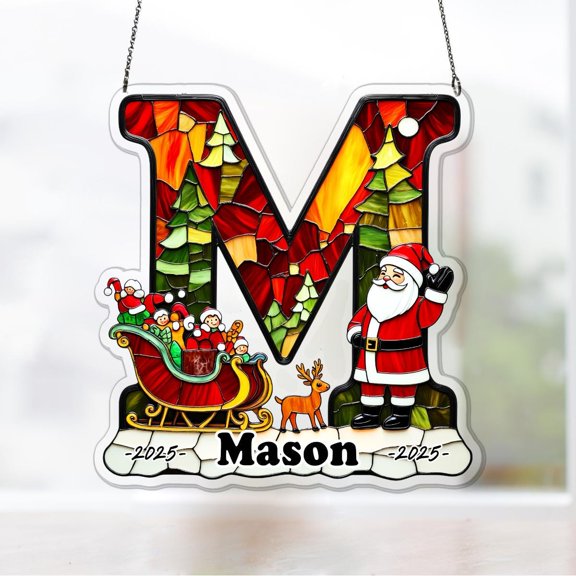 Custom Monogram M Letter Acrylic Suncatcher Window Hanging Ornament Christmas Teacher Gift