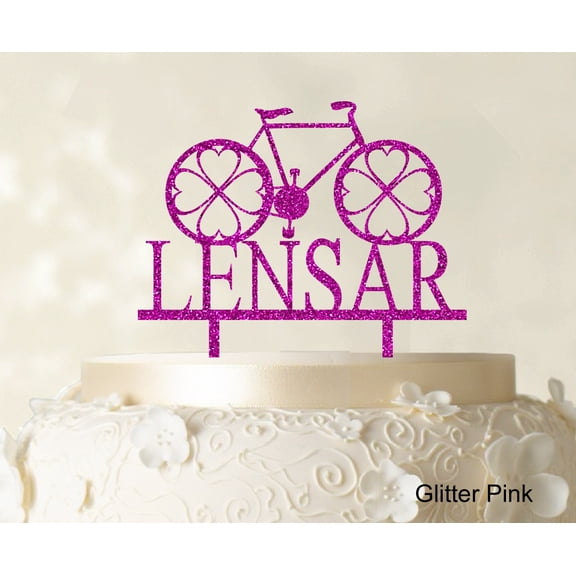"Custom Monogram Name Cake Topper Personalized Glitter Pink Cake Topper Color Option Available 6""-7"" Inches Wide"