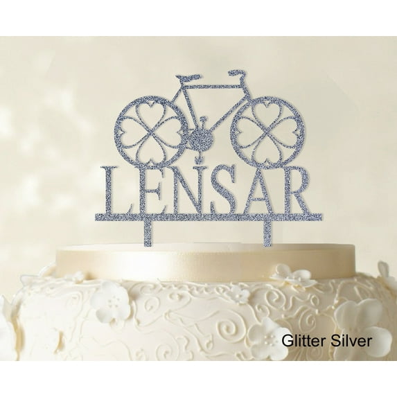"Custom Monogram Name Cake Topper Personalized Glitter Silver Cake Topper Color Option Available 6""-7"" Inches Wide"